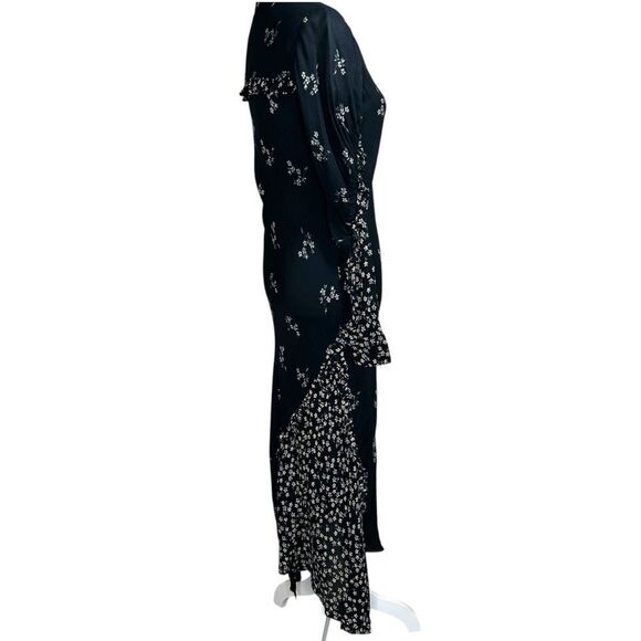 Tibi Black Multi Lila Floral Print Florence Midi Ruffle Long Dress Size 00‎ - Picture 6 of 13